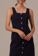 Aiko Button Dress in Navy Blue