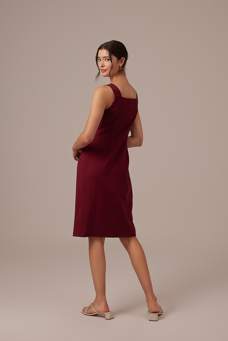 Aiko Button Dress in Plum