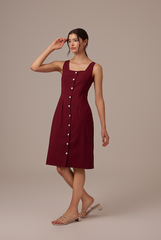 Aiko Button Dress in Plum