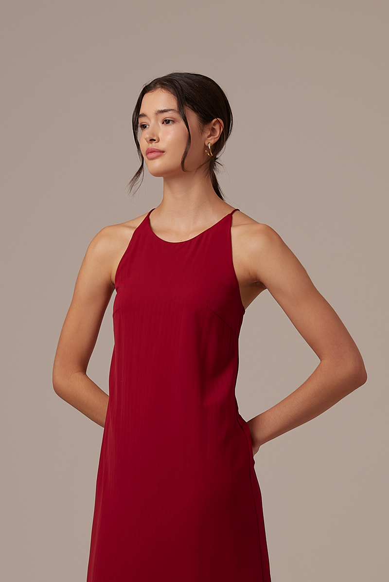 Gloria Halter Neck Dress in Maroon