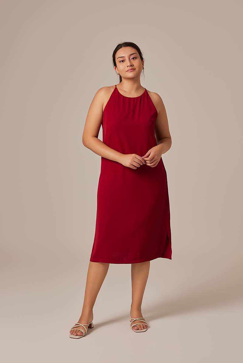 Gloria Halter Neck Dress in Maroon