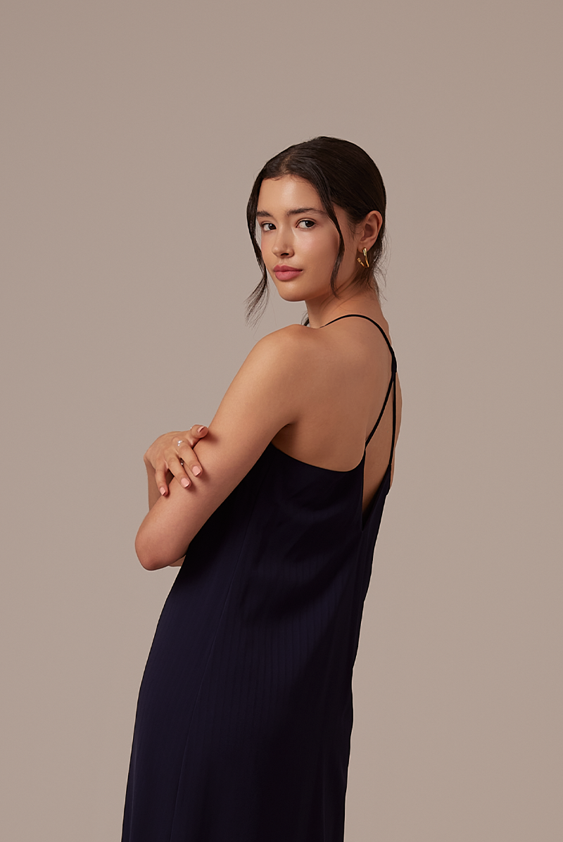 Gloria Halter Neck Dress in Navy Blue