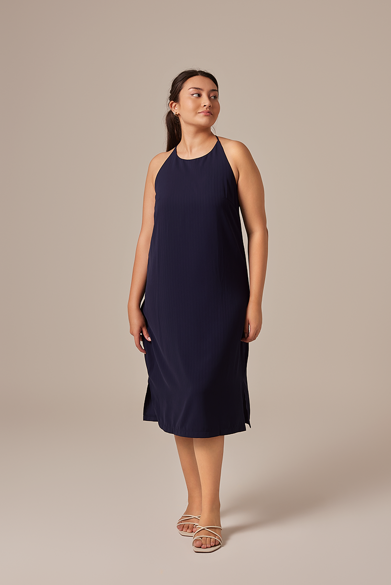 Gloria Halter Neck Dress in Navy Blue
