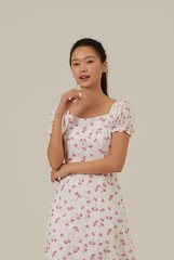 Adelyn Puff Sleeves Floral Dress in Raspberry