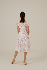 Adelyn Puff Sleeves Floral Dress in Raspberry