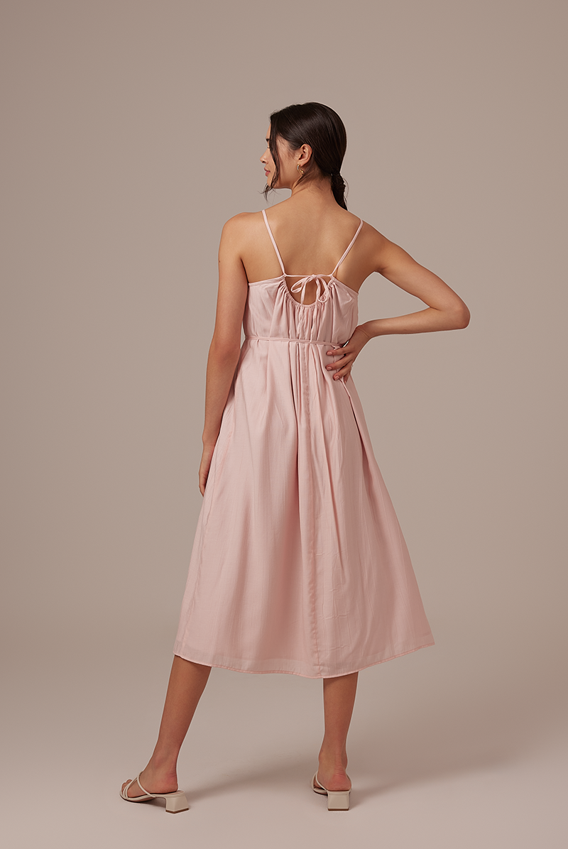 Leah Textured Midi Dress in Blush