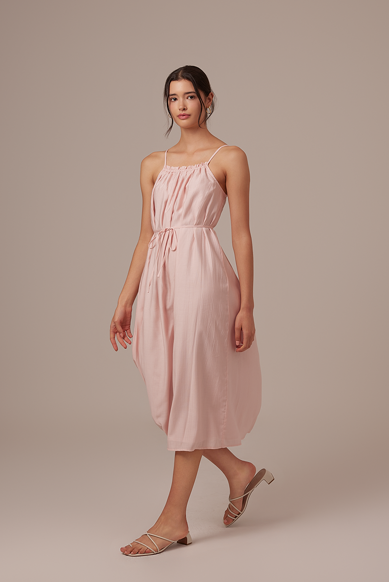 Leah Textured Midi Dress in Blush