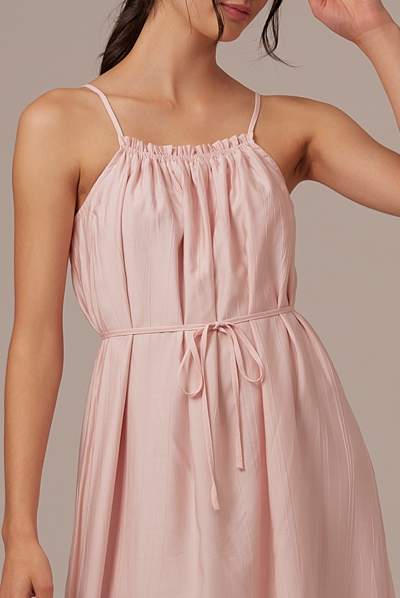 Leah Textured Midi Dress in Blush