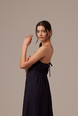 Leah Textured Midi Dress in Navy Blue