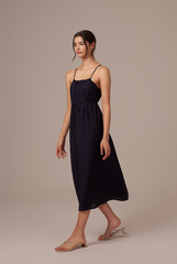 Leah Textured Midi Dress in Navy Blue