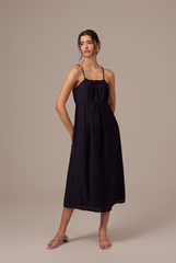 Leah Textured Midi Dress in Navy Blue