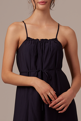 Leah Textured Midi Dress in Navy Blue
