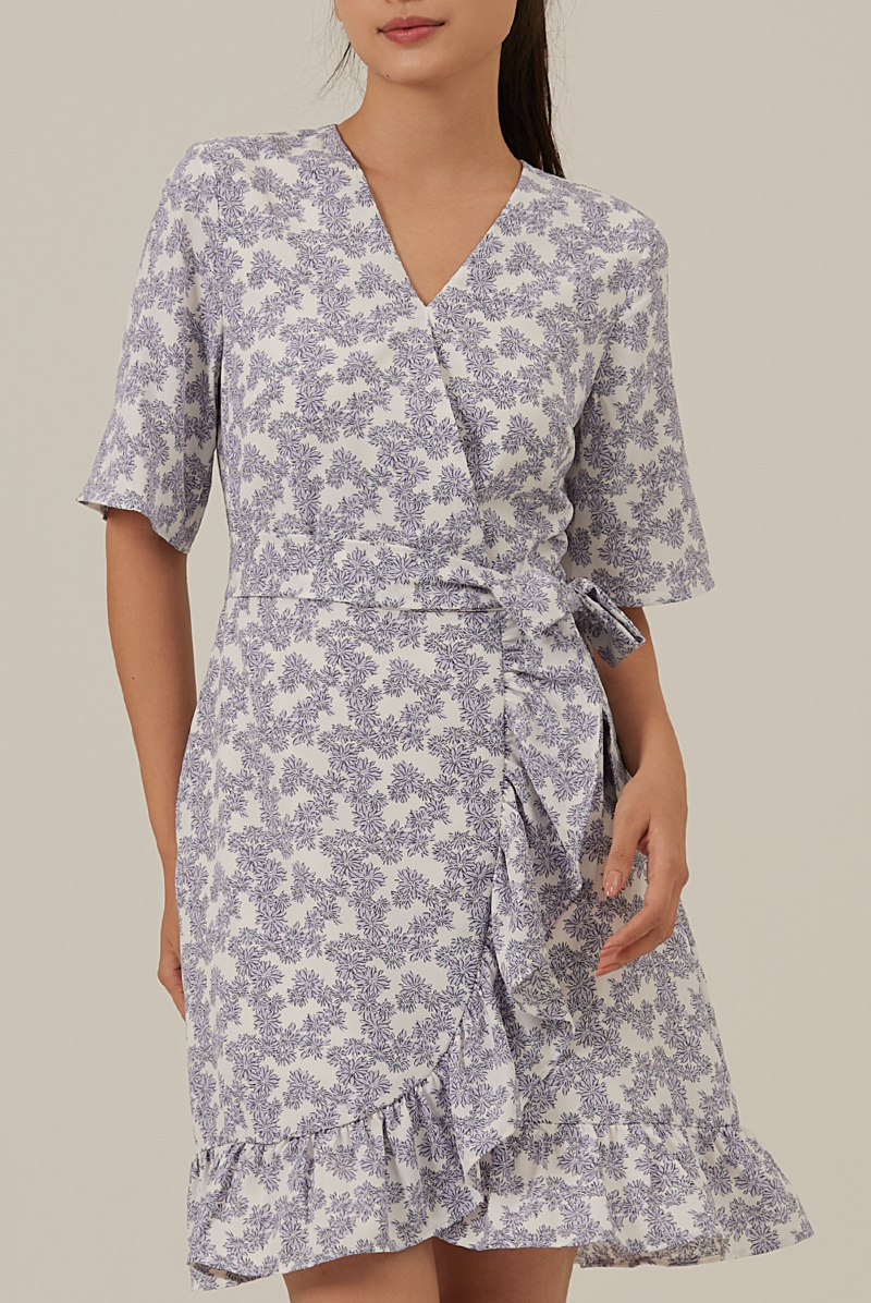 Hatsy Floral Faux Wrap Dress in Lilac