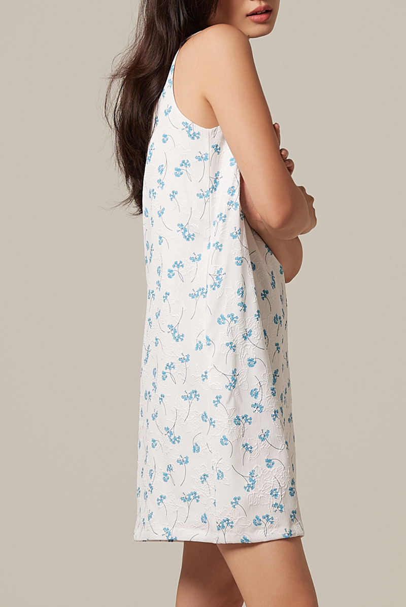 Adelyn Embroidery Shift Dress in Blue