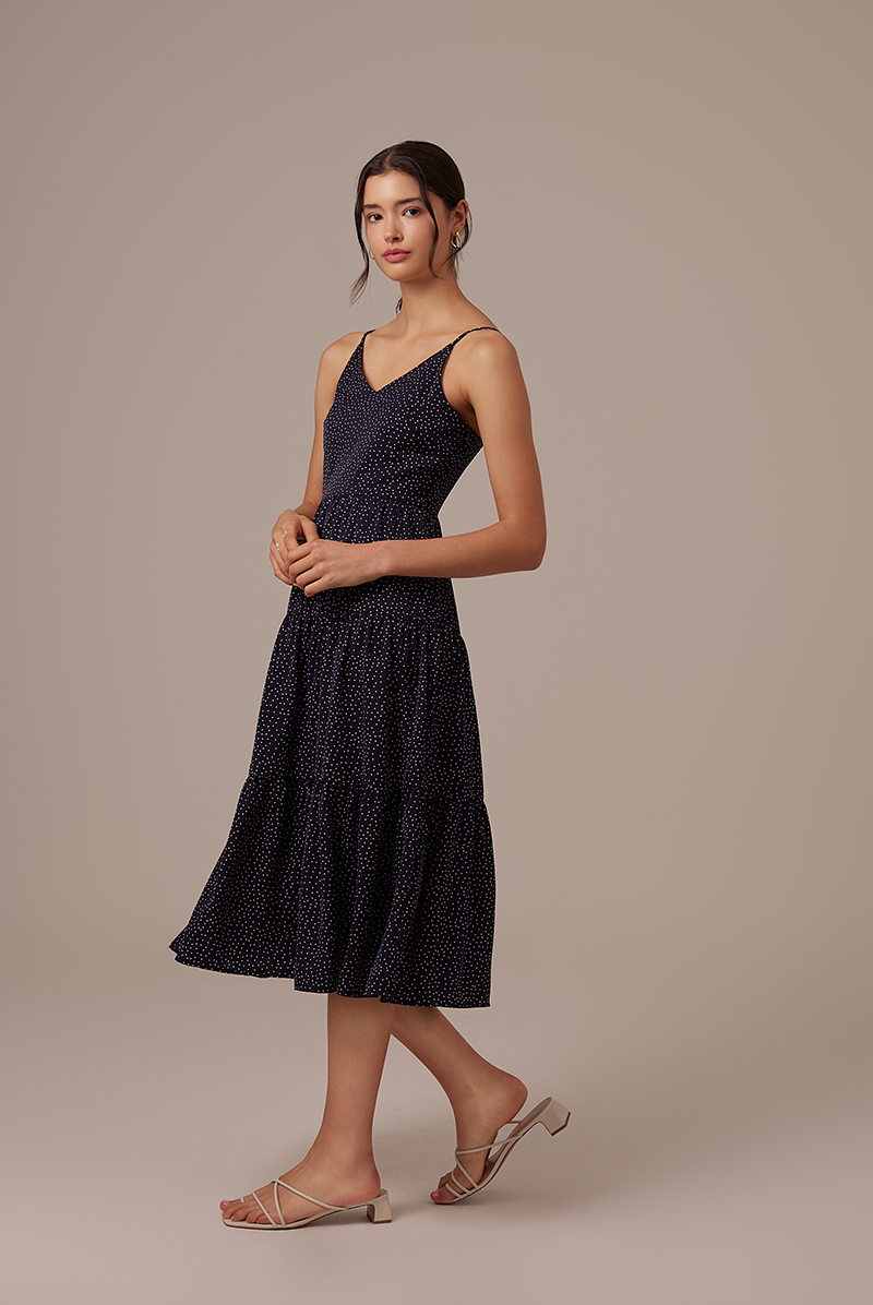 Persis Polka Dot Dress in Navy Blue