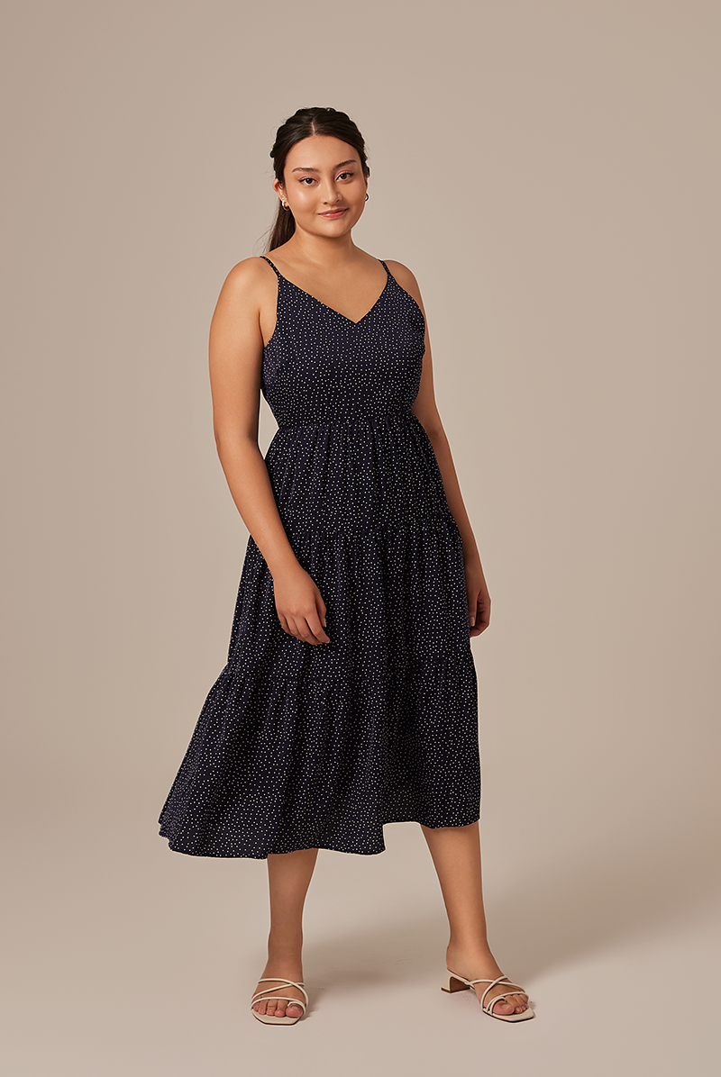 Persis Polka Dot Dress in Navy Blue