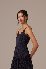 Persis Polka Dot Dress in Navy Blue