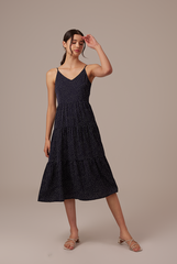 Persis Polka Dot Dress in Navy Blue