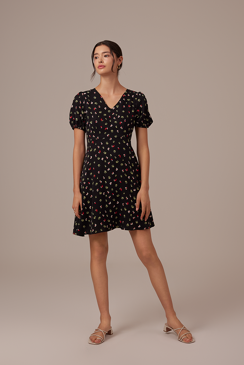 Romania Floral Dress in Black