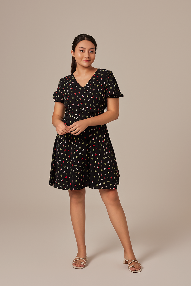 Romania Floral Dress in Black