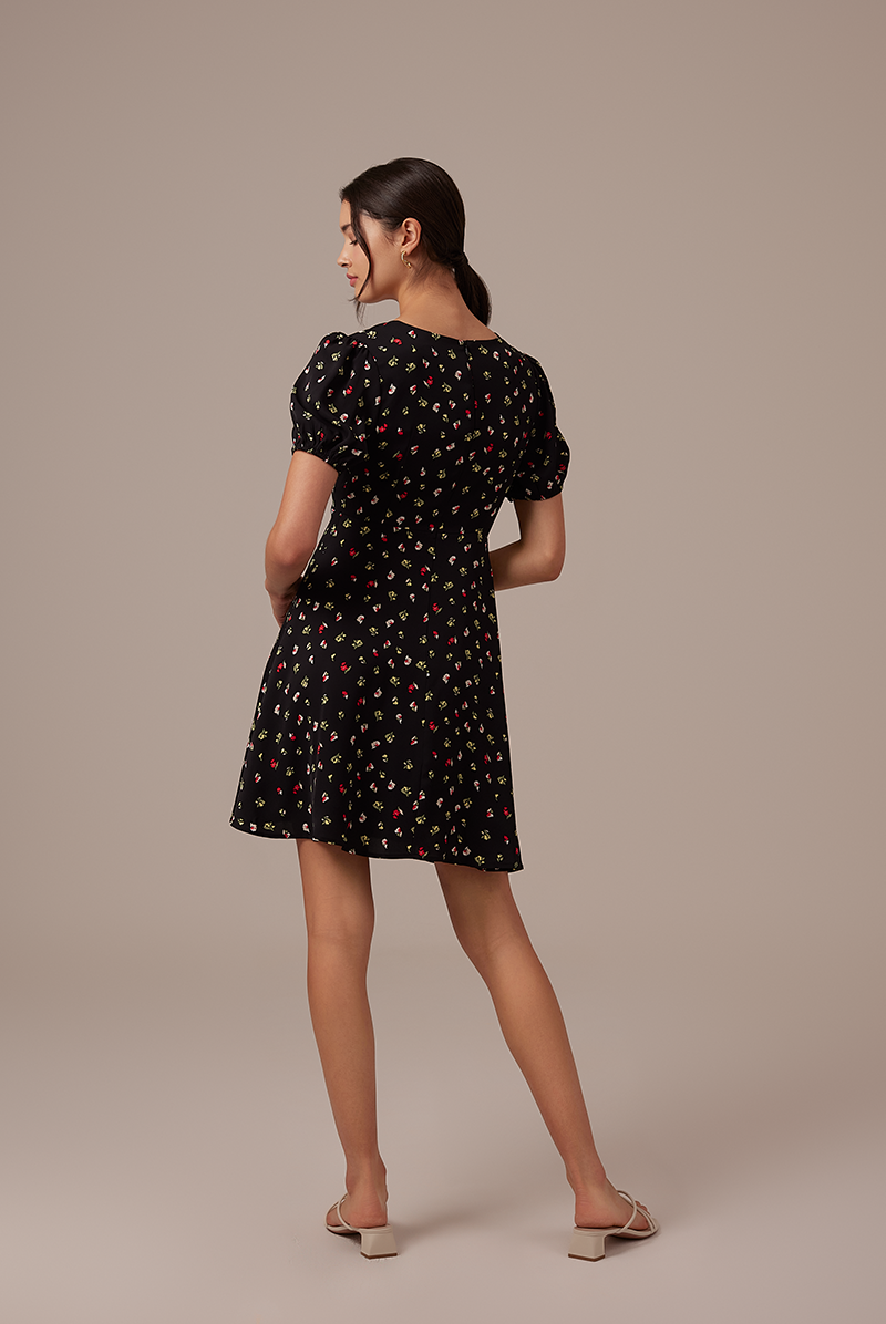 Romania Floral Dress in Black