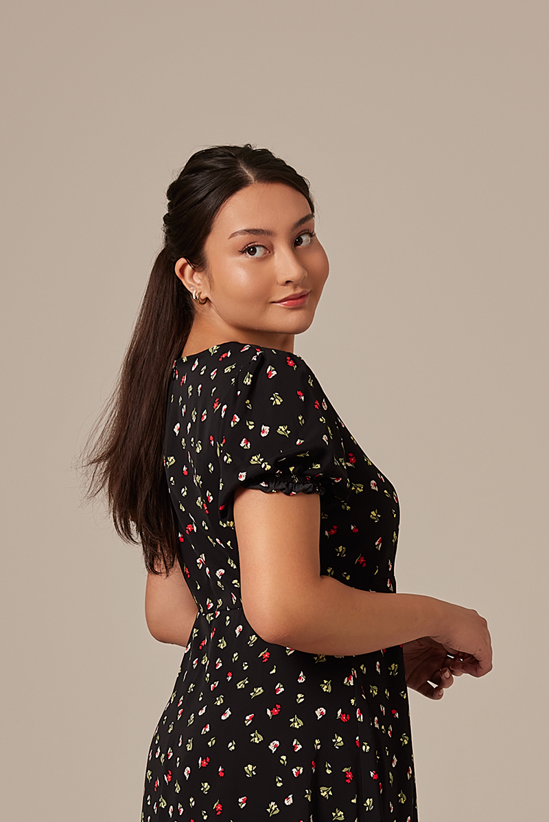 Romania Floral Dress in Black