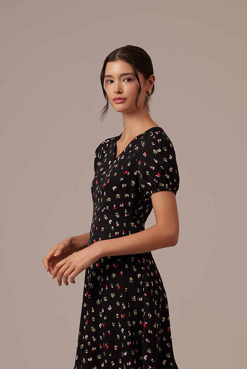 Romania Floral Dress in Black