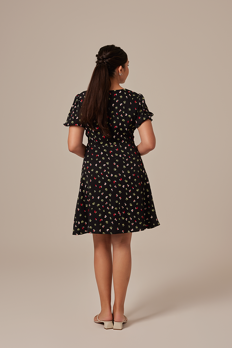 Romania Floral Dress in Black