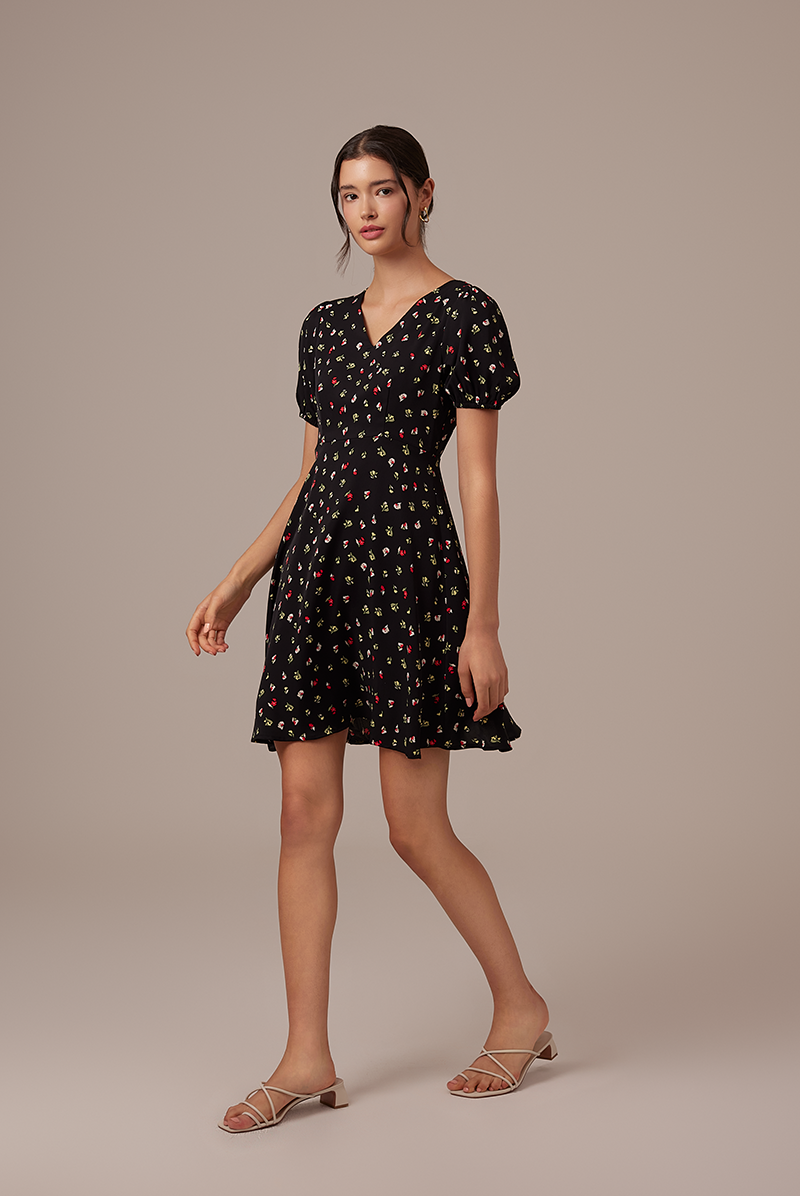 Romania Floral Dress in Black