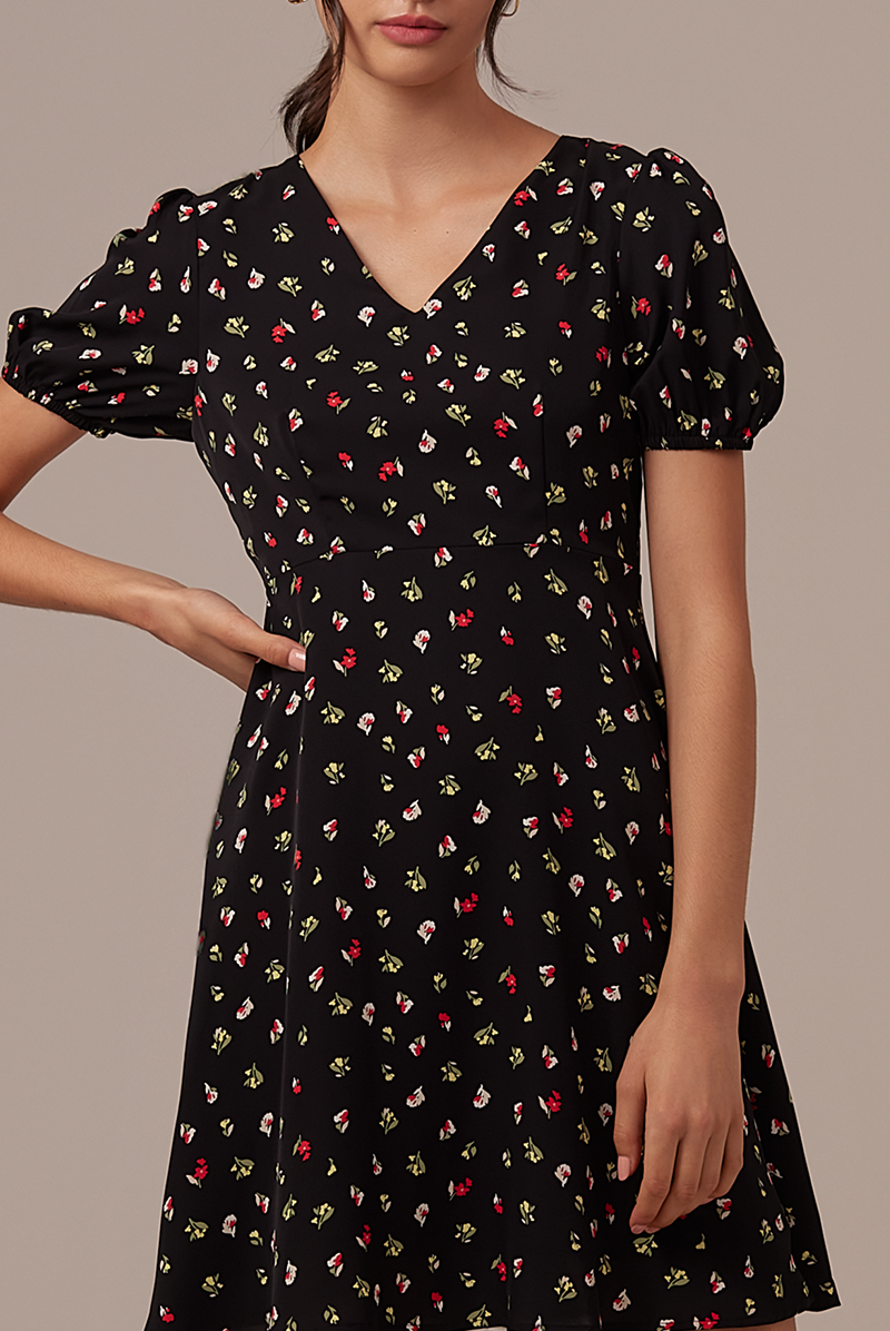 Romania Floral Dress in Black