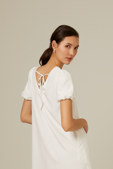 Dorene V-Neck Ribbon Dress in White