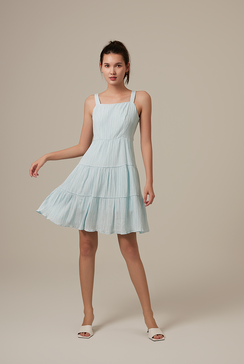 Vivalyn Textured Tiered Dress in Light Blue