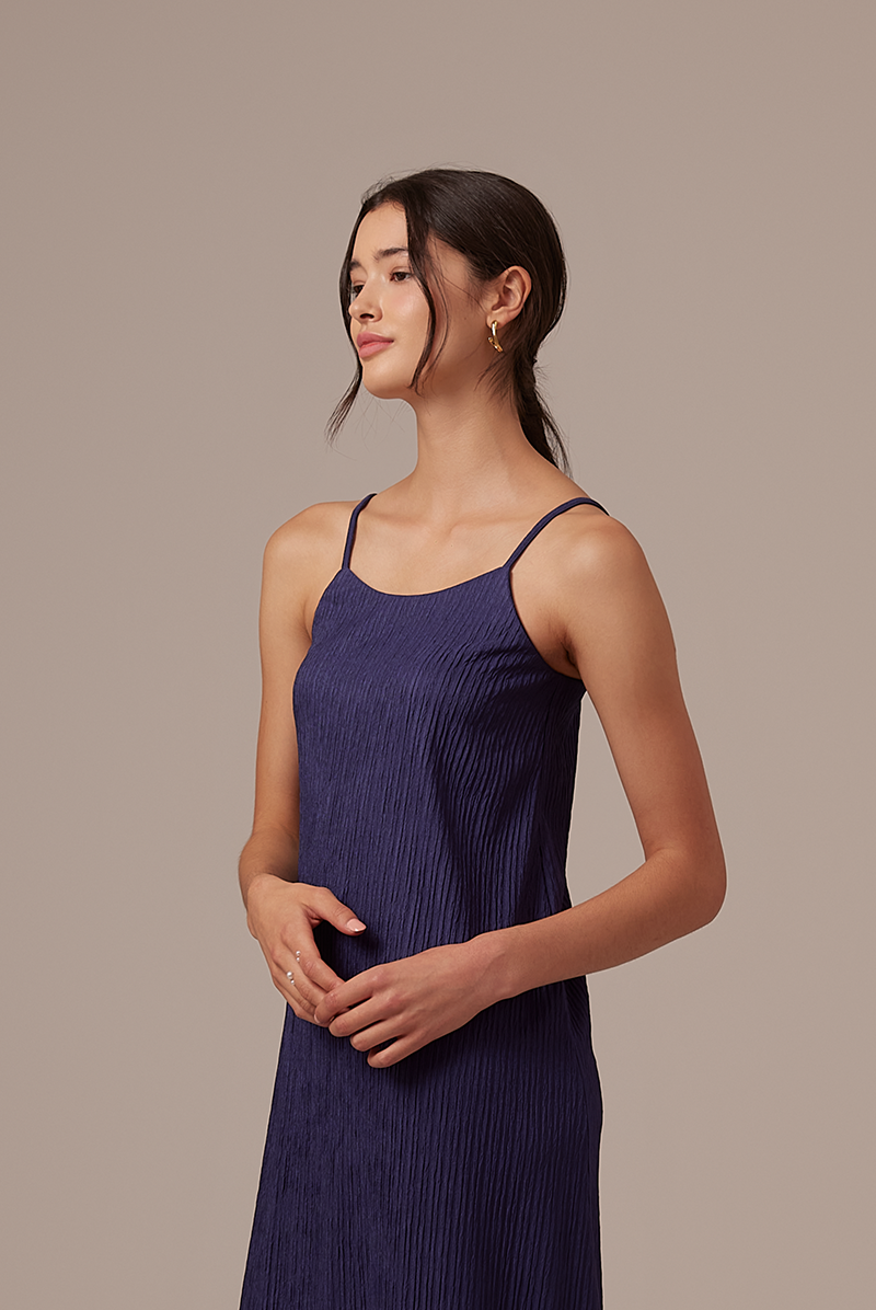 Shanelle Ribbed Dress in Navy Blue