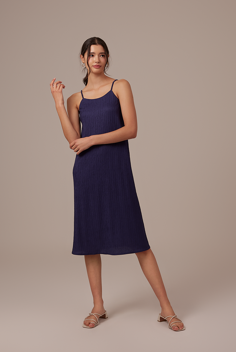 Shanelle Ribbed Dress in Navy Blue