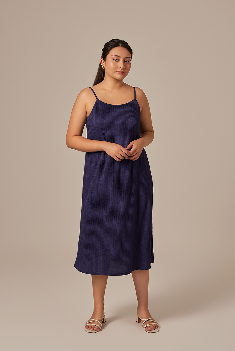 Shanelle Ribbed Dress in Navy Blue