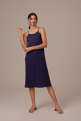 Shanelle Ribbed Dress in Navy Blue