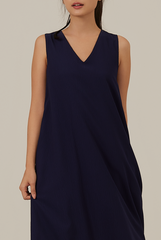 Tinlyn Ribbon V-neck Dress in Navy Blue