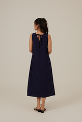 Tinlyn Ribbon V-neck Dress in Navy Blue