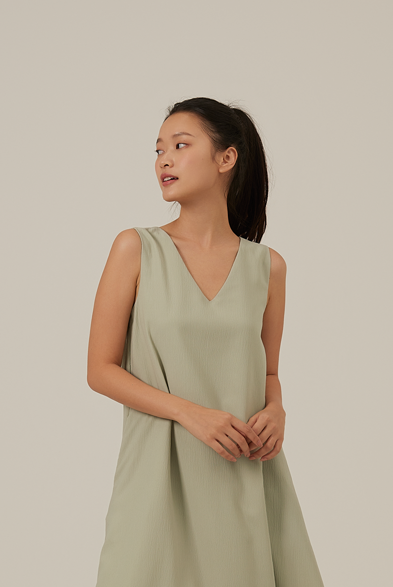 Tinlyn Ribbon V-neck Dress in Sage Green