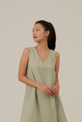 Tinlyn Ribbon V-neck Dress in Sage Green