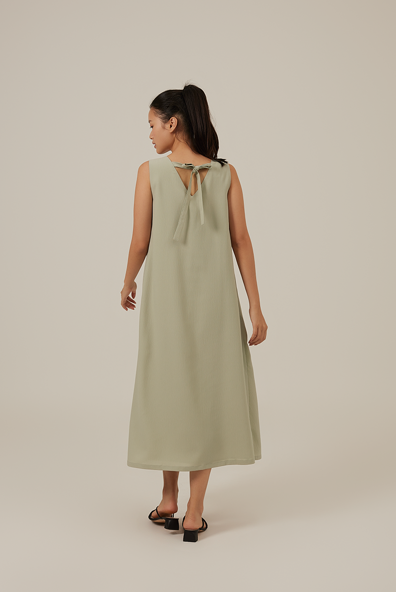 Tinlyn Ribbon V-neck Dress in Sage Green