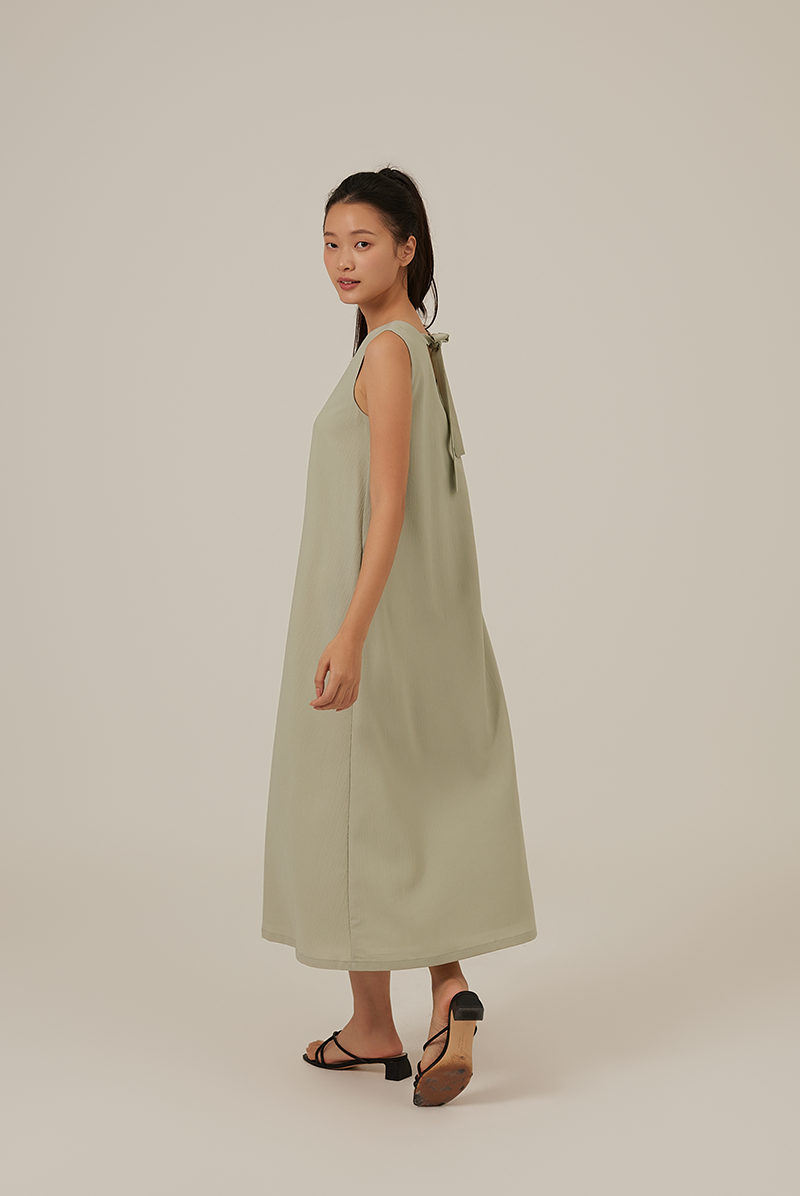 Tinlyn Ribbon V-neck Dress in Sage Green