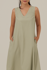 Tinlyn Ribbon V-neck Dress in Sage Green