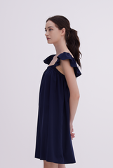 Isla Sleeveless Flutter Dress in Navy Blue