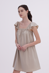 Isla Sleeveless Flutter Dress in Taupe