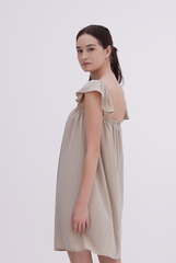 Isla Sleeveless Flutter Dress in Taupe