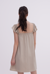 Isla Sleeveless Flutter Dress in Taupe