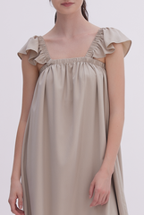 Isla Sleeveless Flutter Dress in Taupe