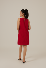 Maggie Embroidery Shift Dress in Cherry