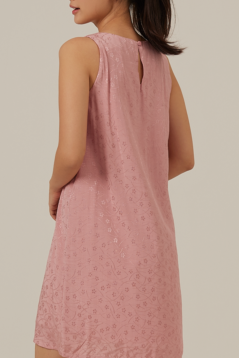 Maggie Embroidery Shift Dress in Dusty Pink
